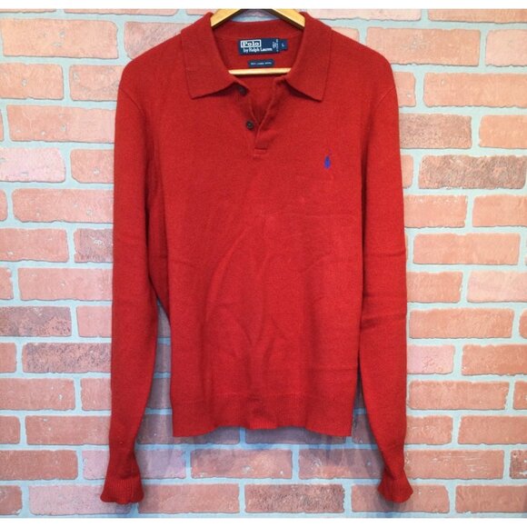 Polo Ralph Lauren Other - Polo Ralph Lauren Mens Red Lambs Wool Sweater Sz L Preppy Old Money Long Sleeve